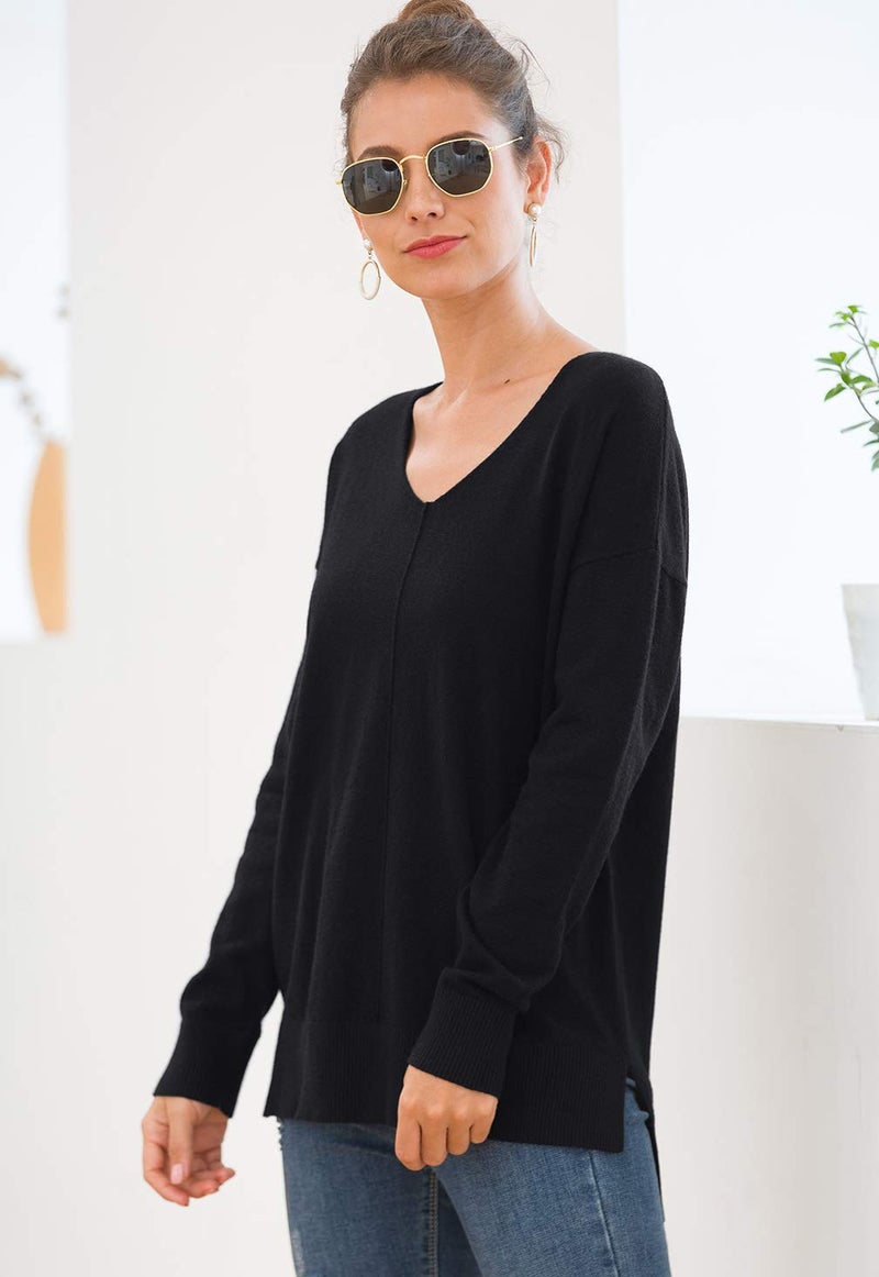Jouica Women's Cozy Sweater with Ribbed Hemline and Sleeve Hems,Black,Medium - Image 5